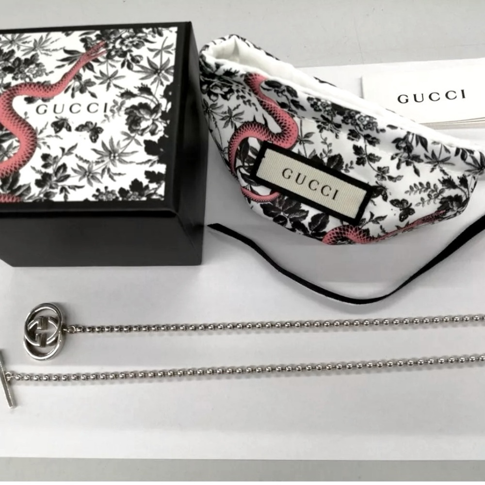 Gucci GG Logo Interlocking 925 Silver Ballchain Necklace , box/Dustbag/Pamphlet - Picture 3 of 15